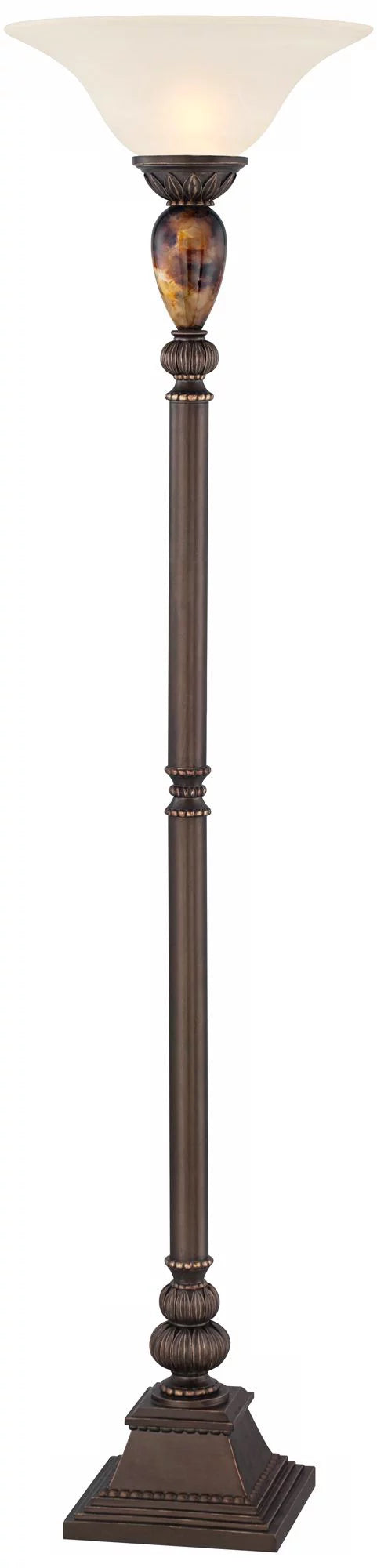Vintage Torchiere Floor Lamp 72" Tall Bronze Frosted Glass Shade F1714