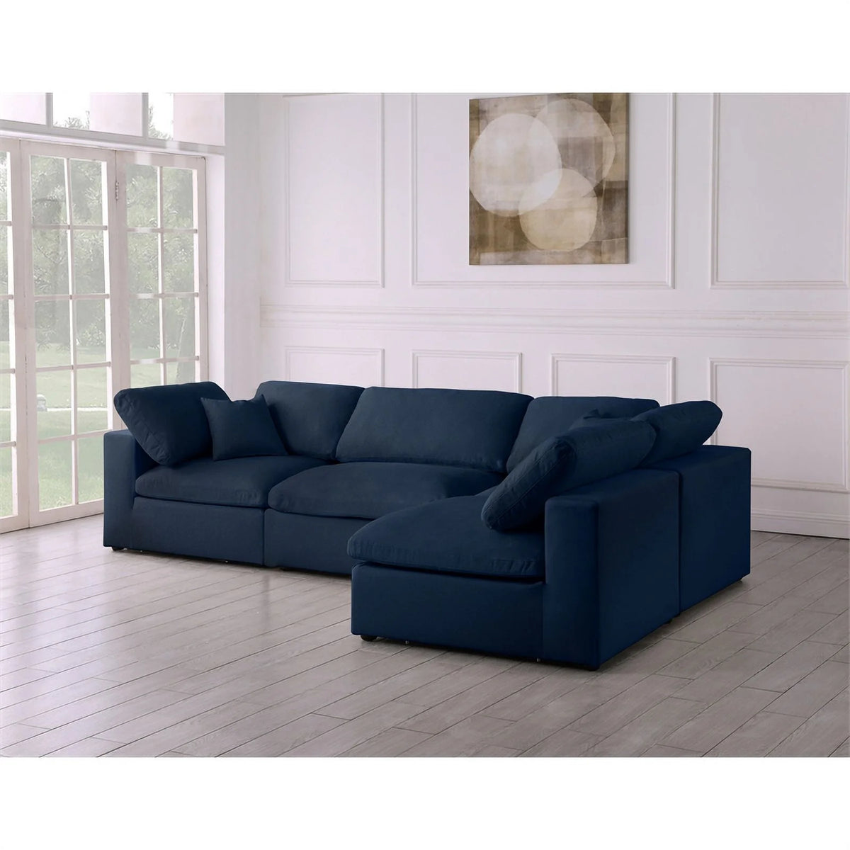 Navy Linen Fabric Modular Sectional D6188