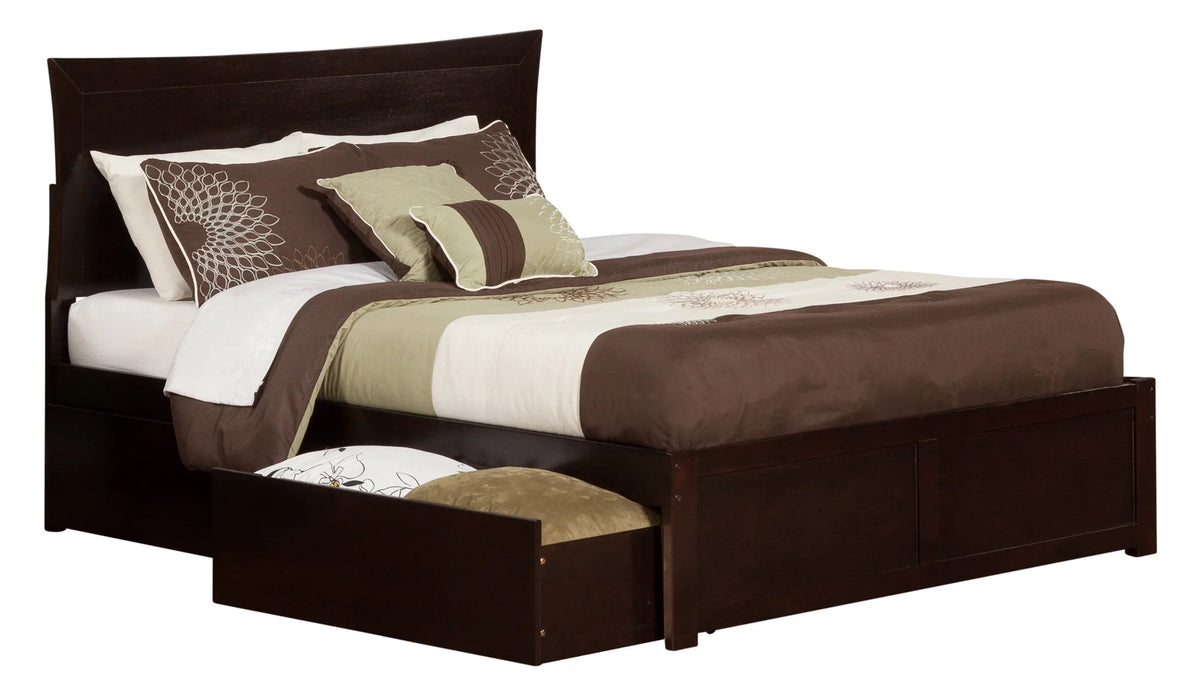 Queen Platform Bed with Flat Panel Foot Board and 2 Bed Drawers in Espresso Q56054