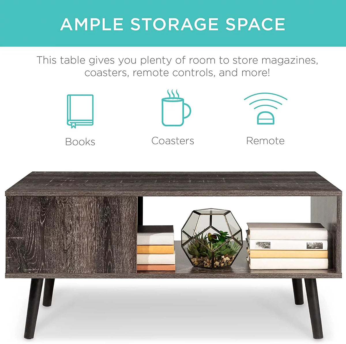 Mid-Century Modern Wooden Coffee Table with Open Storage Shelf F38444