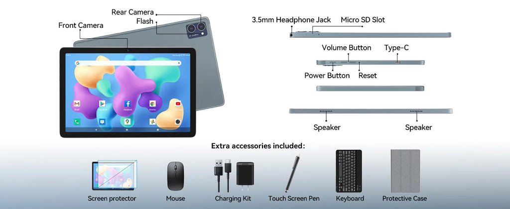 Gray 10.1 inch 128GB Tablet with Keyboard Y47069