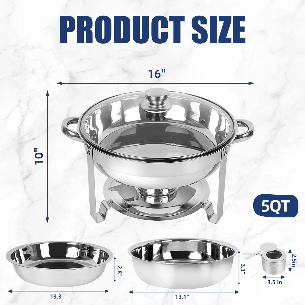 5Qt 4 Packs Stainless Steel Chafing Dish Set with Glass Lid H8073
