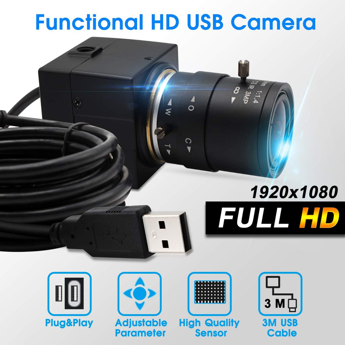 2.8-12mm Varifocal Lens USB Camera 1080P CS Mount 2MP Web Camera Pack of 2 D63343