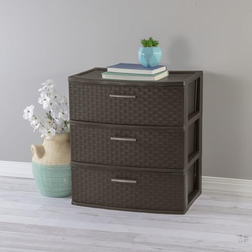 Espresso 3 Drawer Plastic Weave Storage Tower B851343