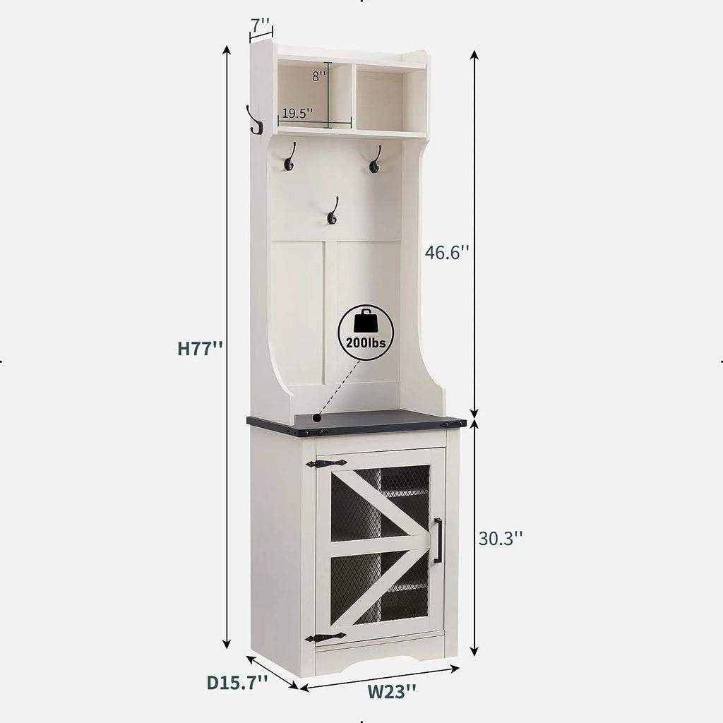 White Hall Tree with Coat Rack and Shoe Storage Bench Y839540