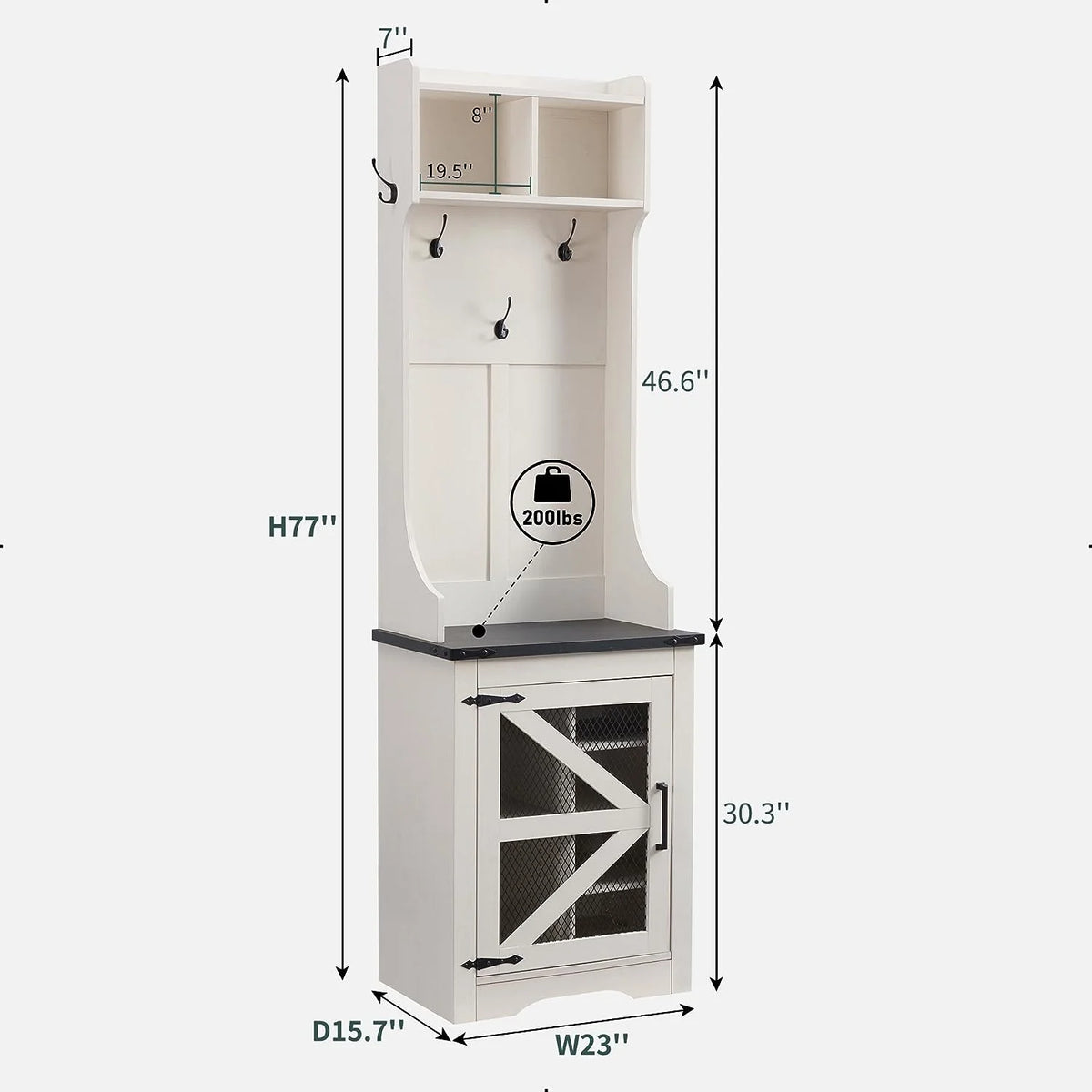 White Hall Tree with Coat Rack and Shoe Storage Bench Y839540