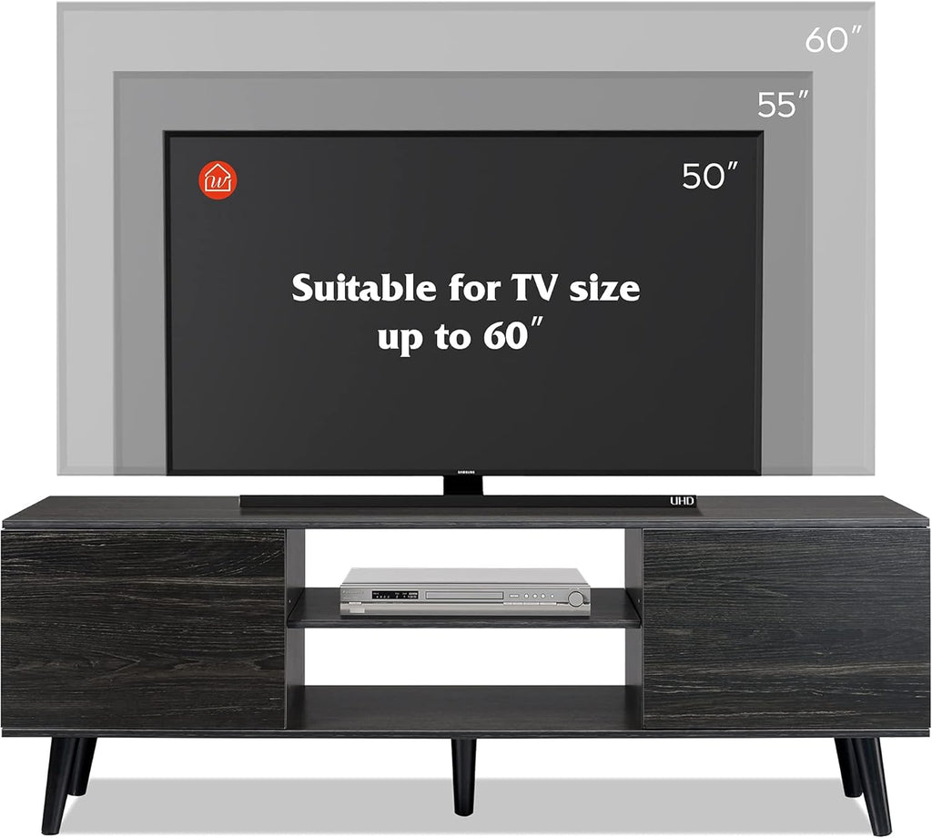 Gray Oak TV Stand with Storage Cabinet and Open Shelves R80243