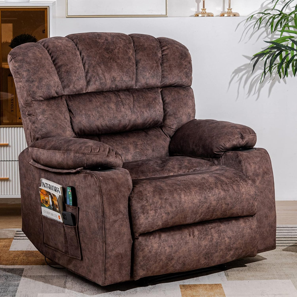 Brown Recliner Chair with Cup Holders M2745