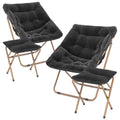 Black Faux Fur Folding Saucer Chair and Ottoman Set of 2 V972