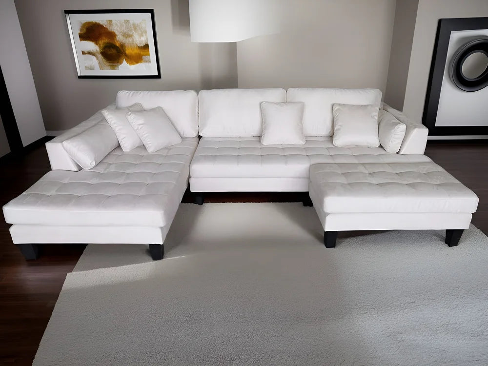 3pc Cream Microfiber Sectional Sofa Chaise Ottoman V2002