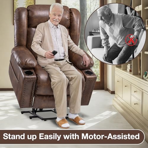 Light Brown Power Lift Recliner Chair with Heat and Massage X318109