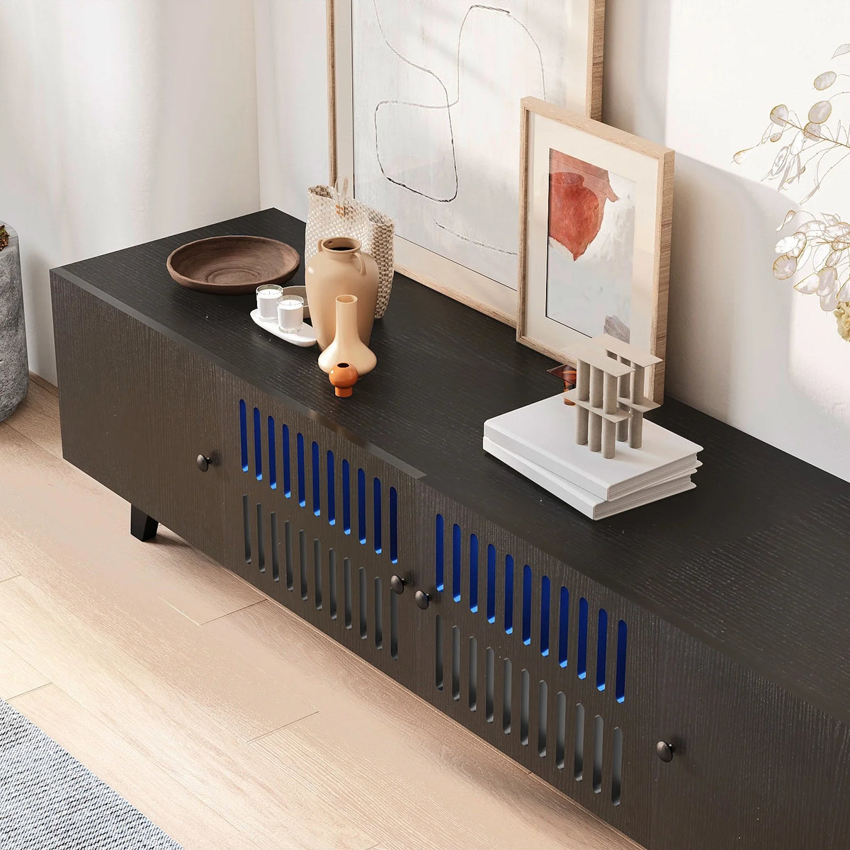 Mid Century Modern TV Stand with Storage and Cable Management Holes Q92352