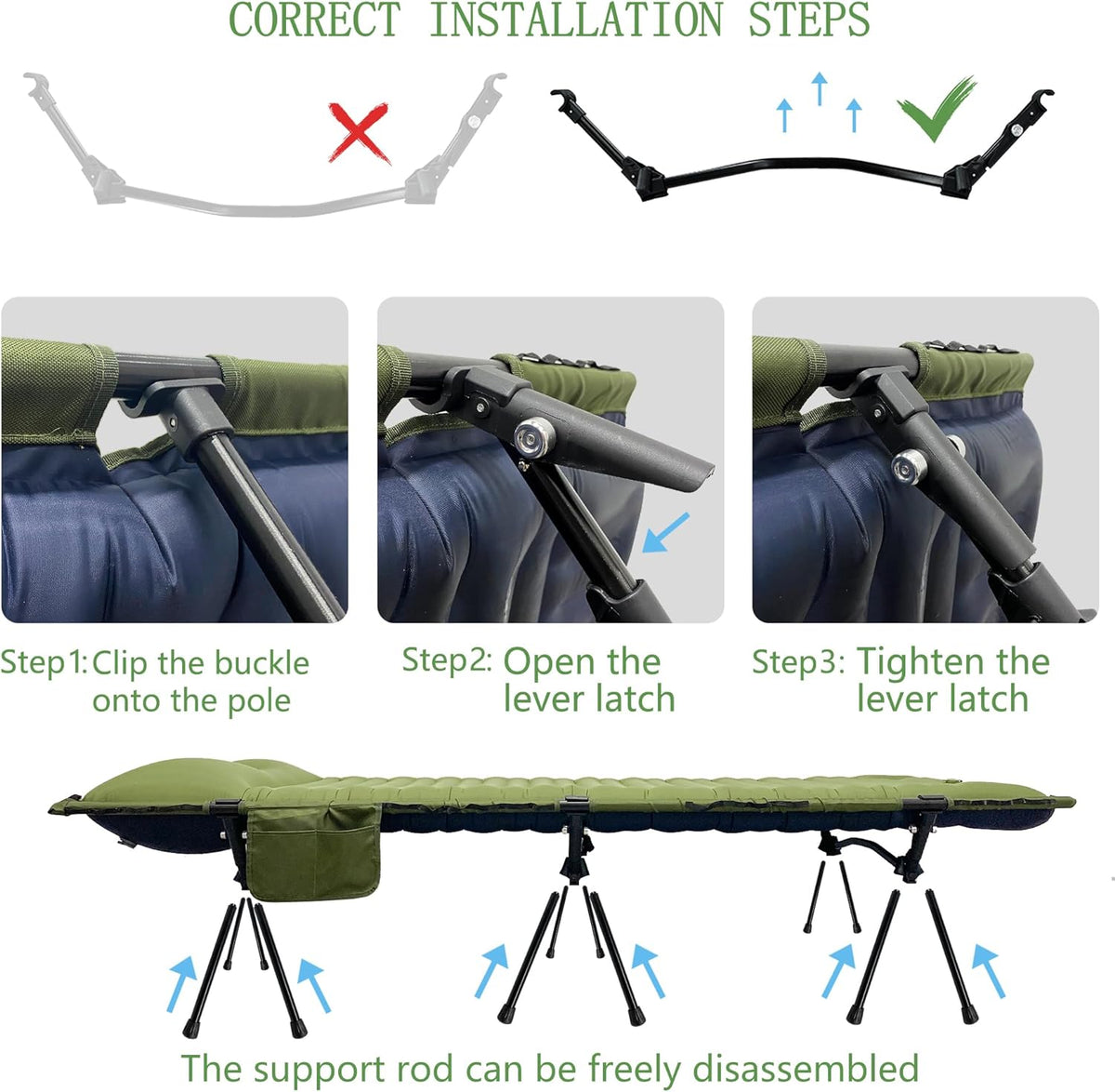 Army Green Camping Cot with Support Air Bed V54421