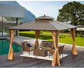 12' x 12' Hardtop Galvanized Steel Gazebo with Aluminum Frame and Netting and Curtains M7383
