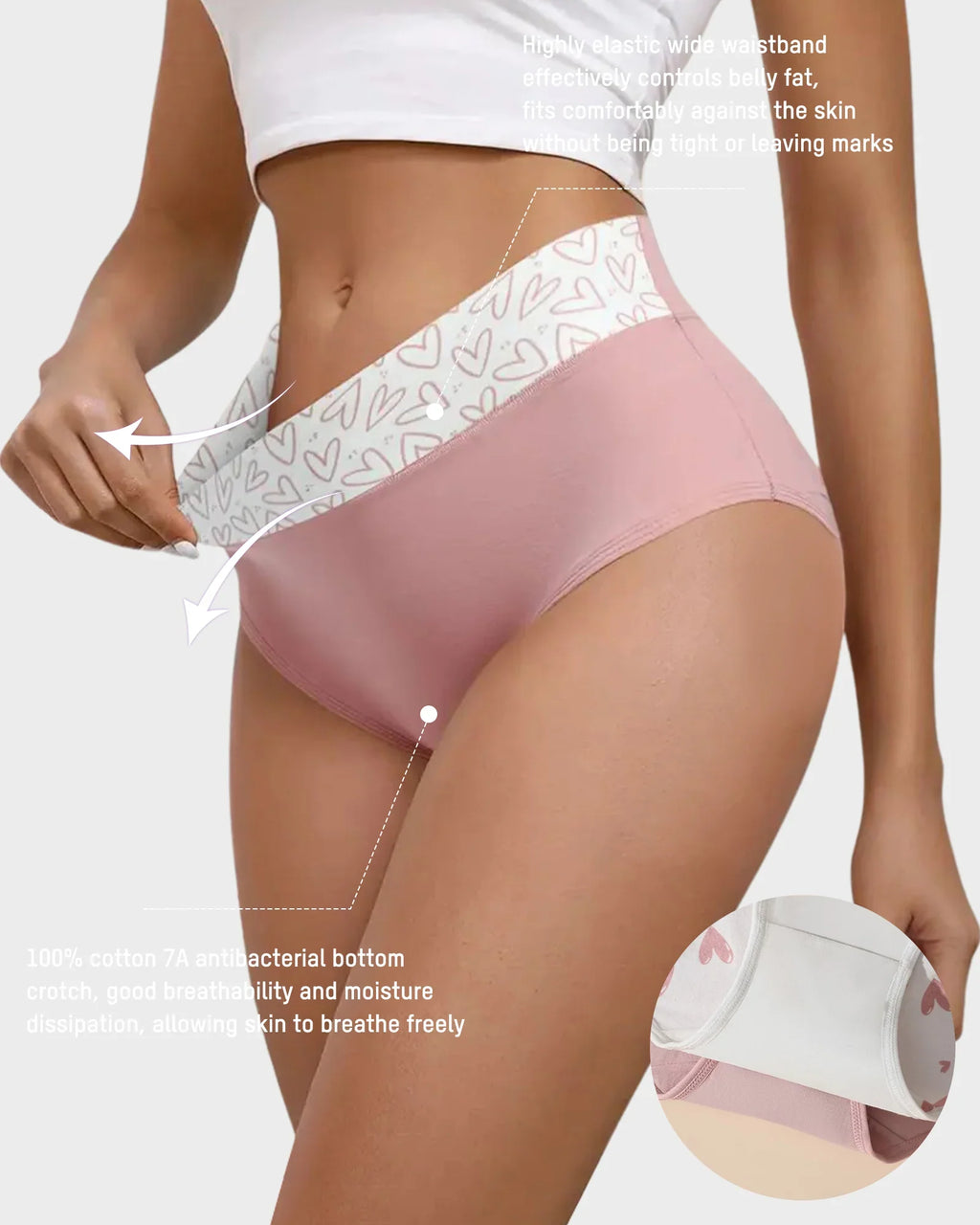 Cotton Heart Print High-Waist Panties 6 Pack E51360