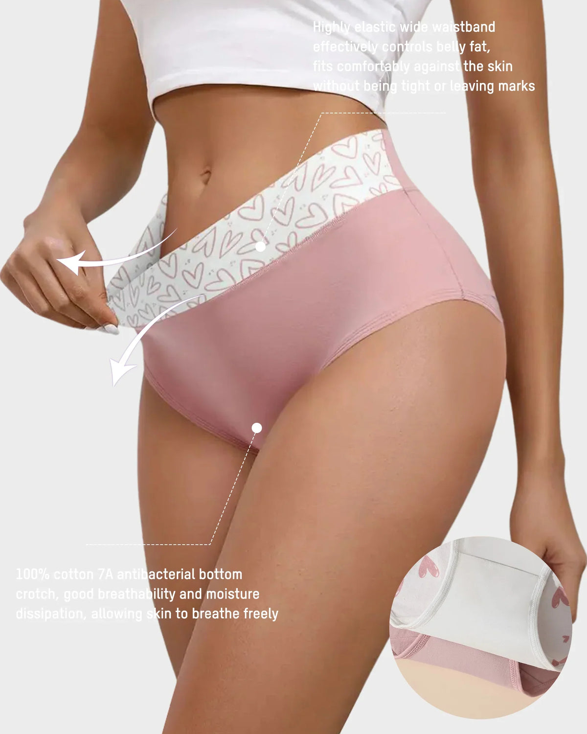 Cotton Heart Print High-Waist Panties 6 Pack E51360