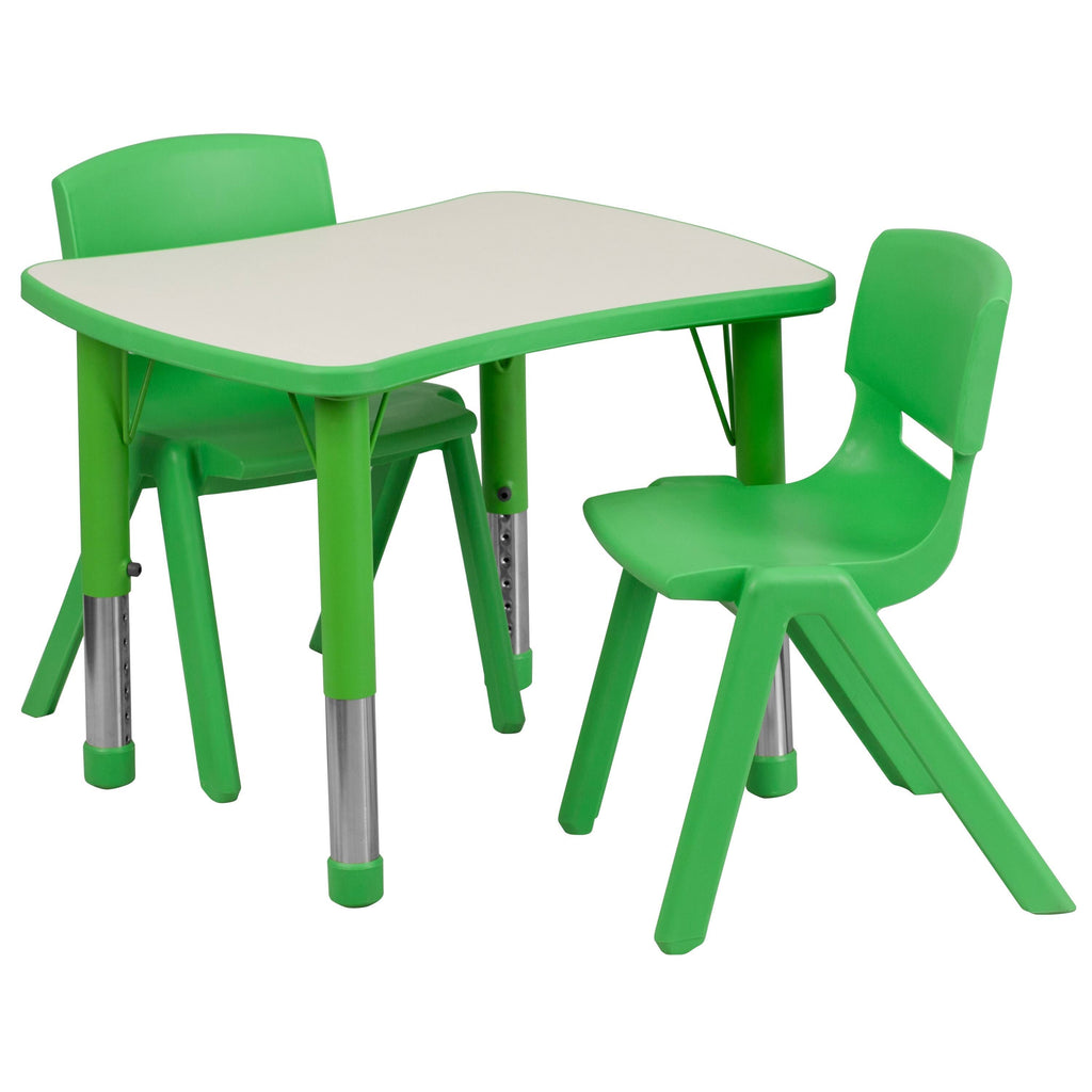 Green Rectangle Plastic Activity Table Set with 2 Chairs O807294