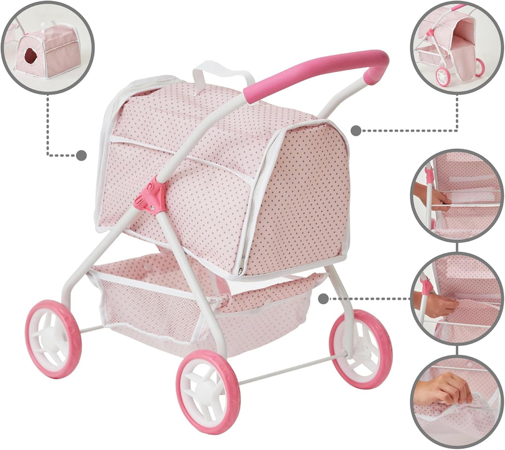 Pink/Gray Doll Stroller with Detachable Pet Carrier C6712