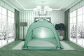 Bright Blue Privacy Tent on Bed J13952