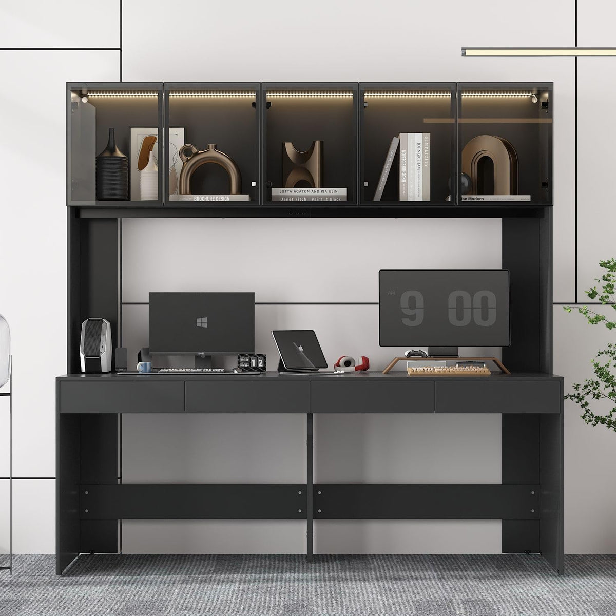 Large Office Desk with 4 Drawers Black Q193044