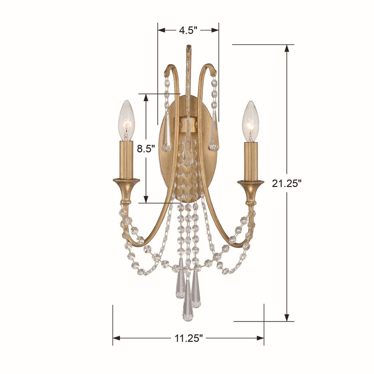 2 Light Antique Gold Wall Mount M132