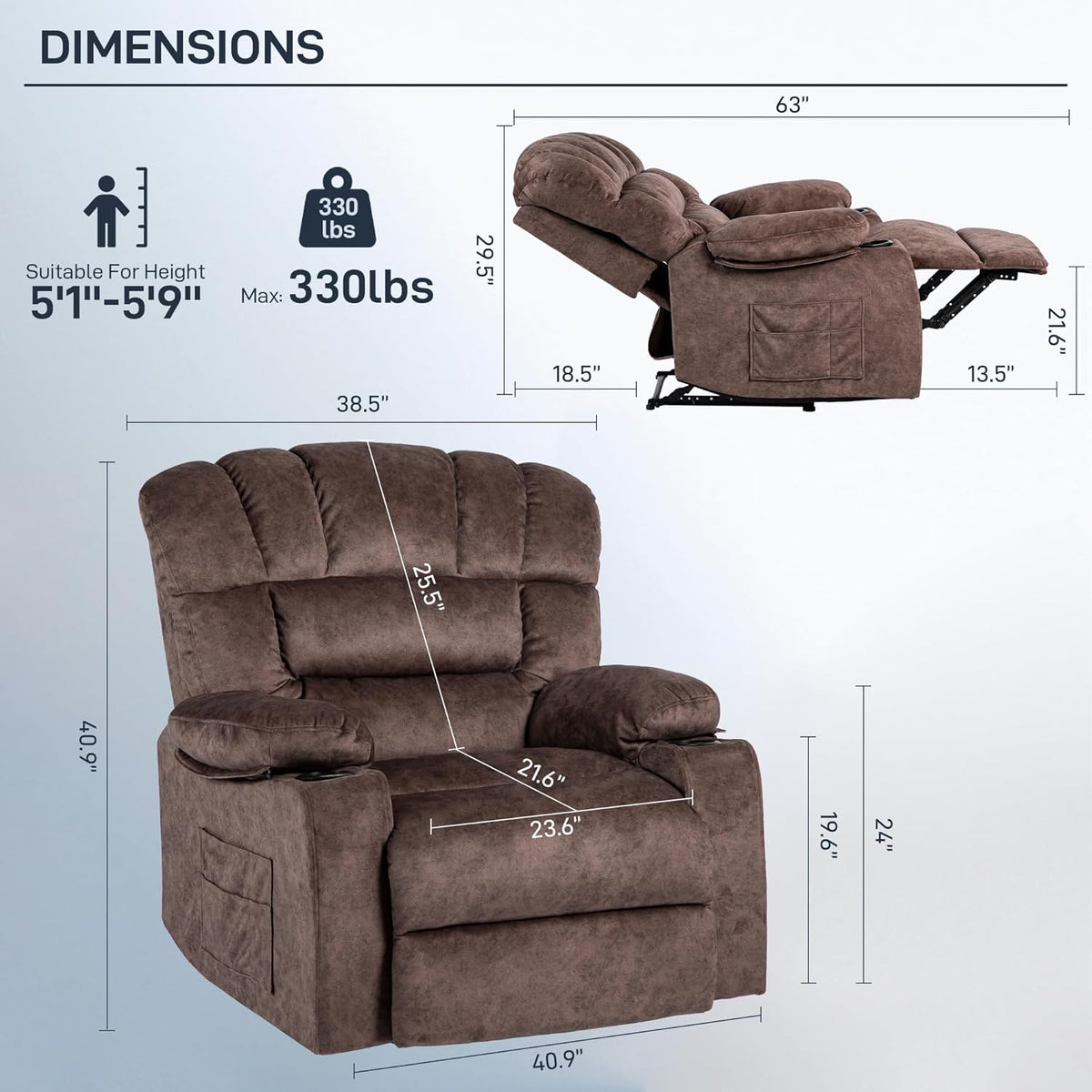 Brown Recliner Chair with Cup Holders M2745