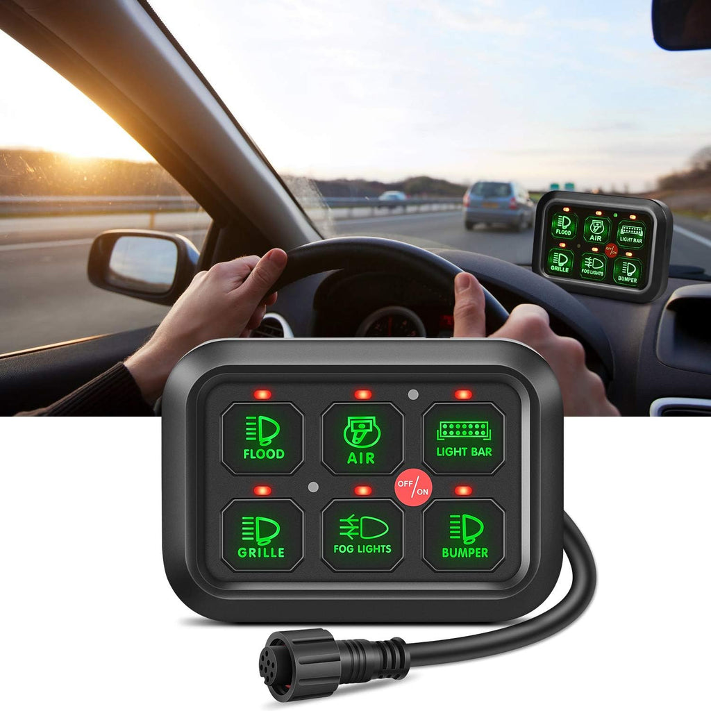 6 Gang Switch Panel Circuit Control Relay System with Fuse Wiring Harness Automatic Dimmable ON-Off LED Switch Pod U79806