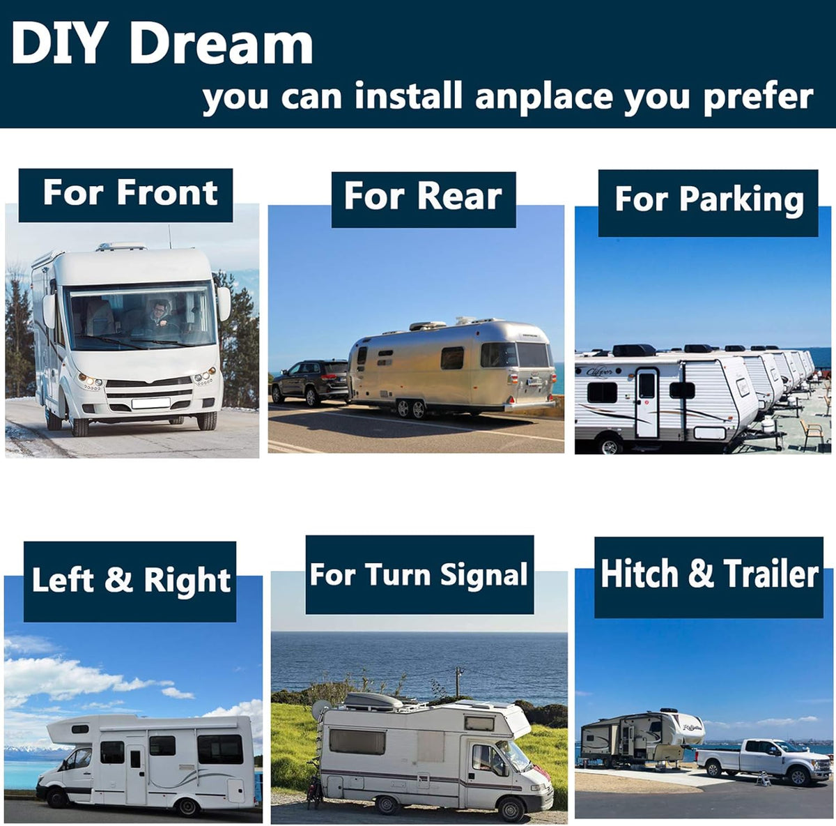 128GB 10.1 Audio Monitor Backup Camera Built-in DVR Dash Cam 1080P HD 4 Split Screen IP69 Waterproof J5446