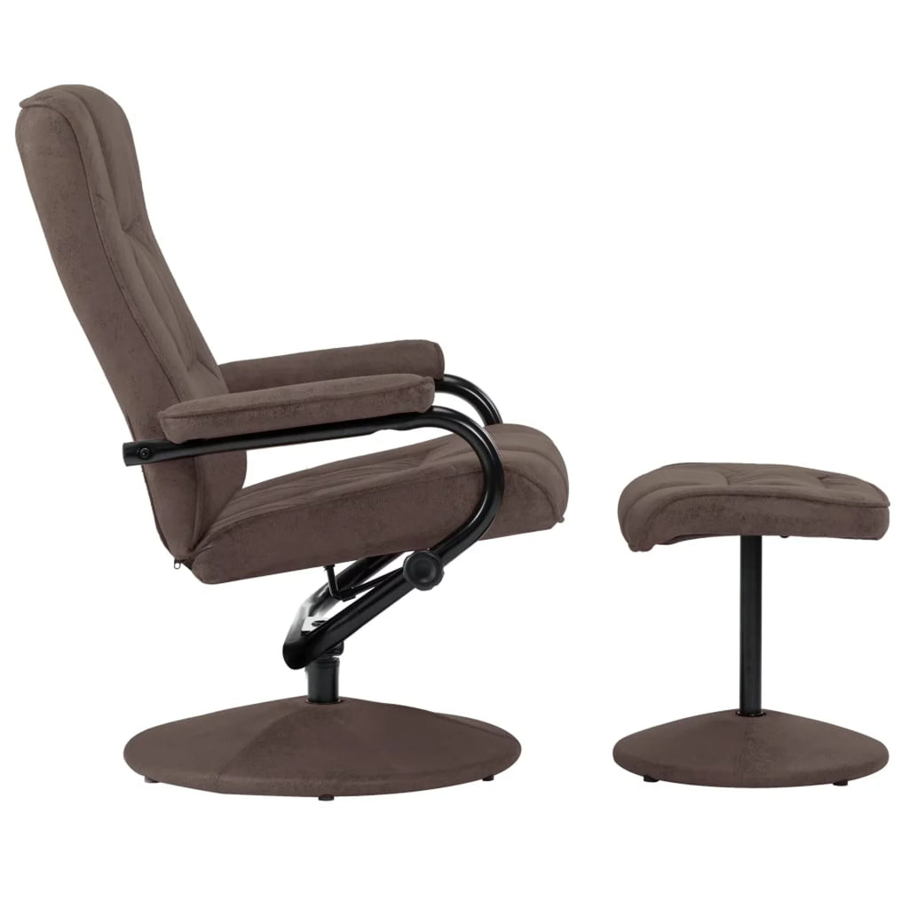 Brown Faux Suede Leather Swivel Recliner with Ottoman C54839