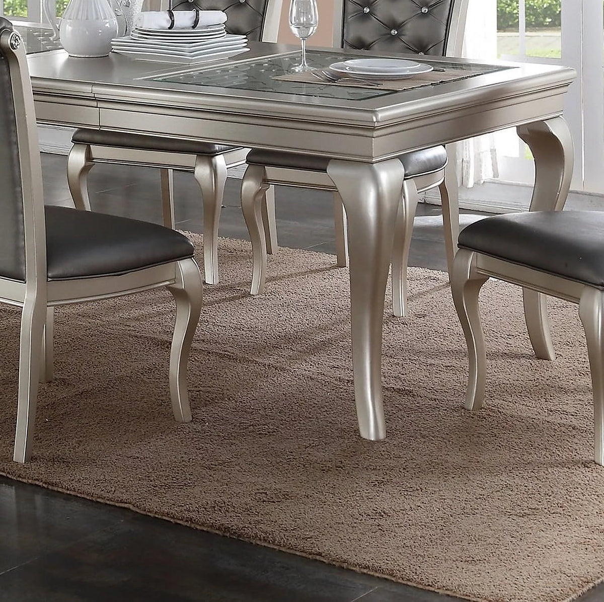7pc Dining Set Table & 6 Tufted Cushion Chairs W821