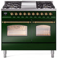 40 Dual Fuel Propane Gas Range Emerald Green Brass Trim U627
