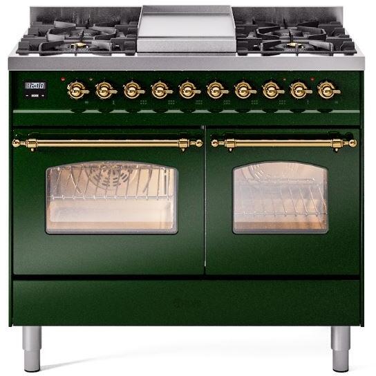 40 Dual Fuel Propane Gas Range Emerald Green Brass Trim U627