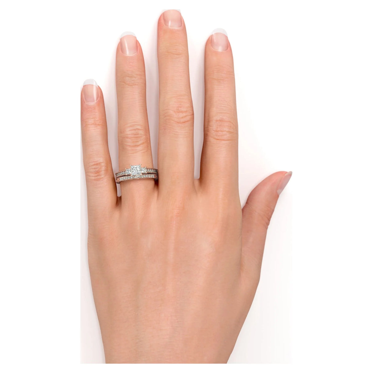 18K Rose Gold over Silver Three Stone Ring Set G231