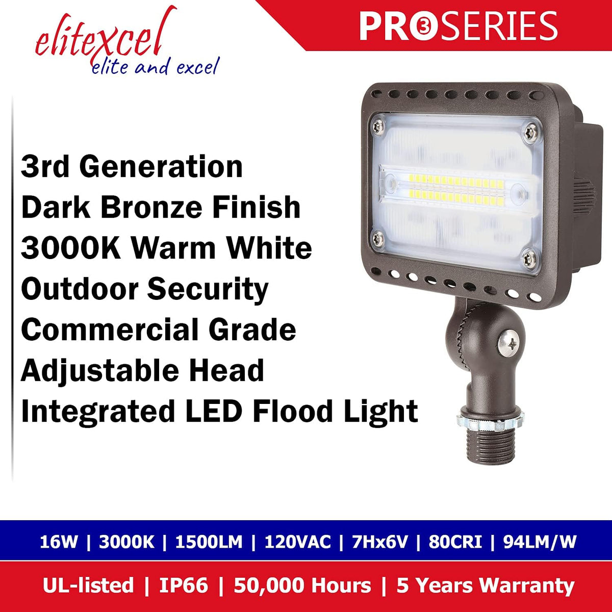 LED Flood Light Outdoor, 16W Landscape Lights, 1500 Lumen Waterproof Security Lights, 3000K Warm White I899119