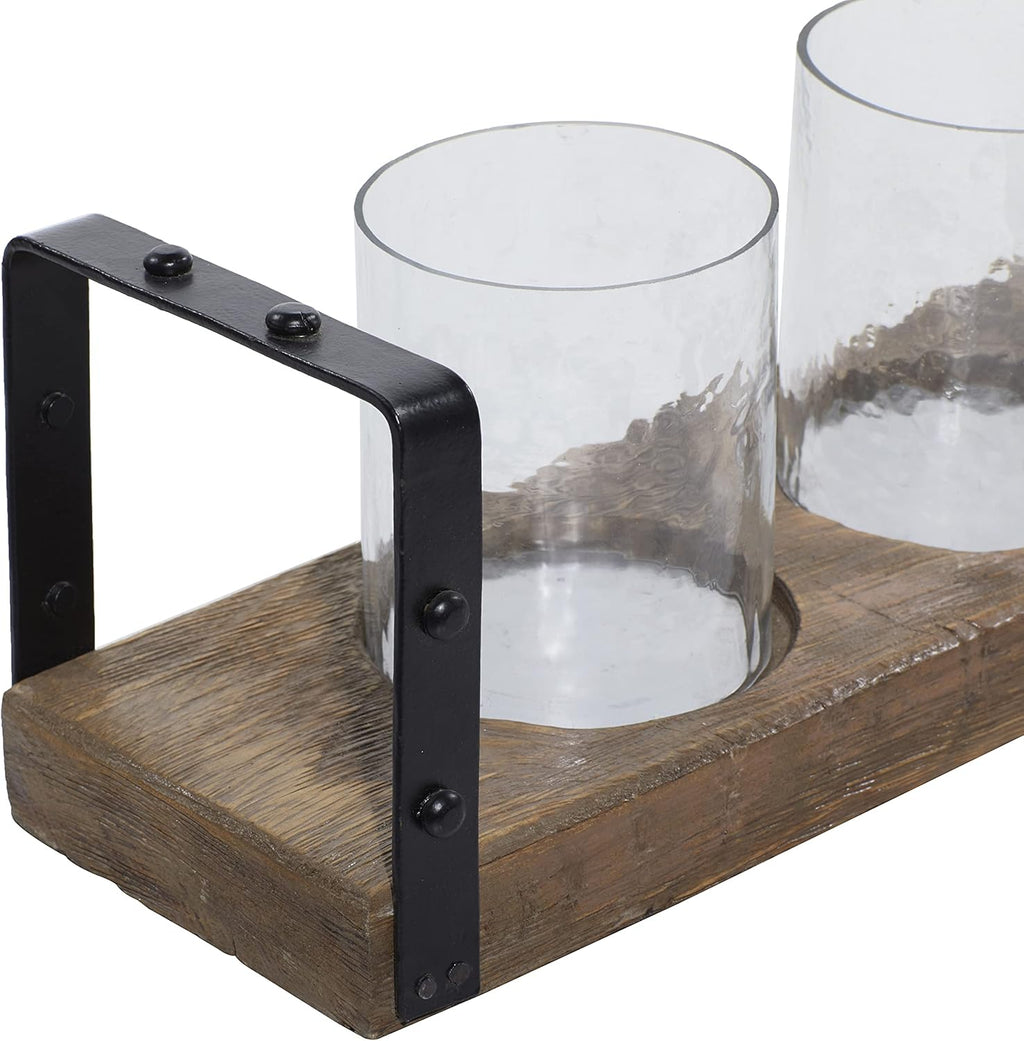 Wood Metal Glass Candle Holder 28 by 5-Inch X9174