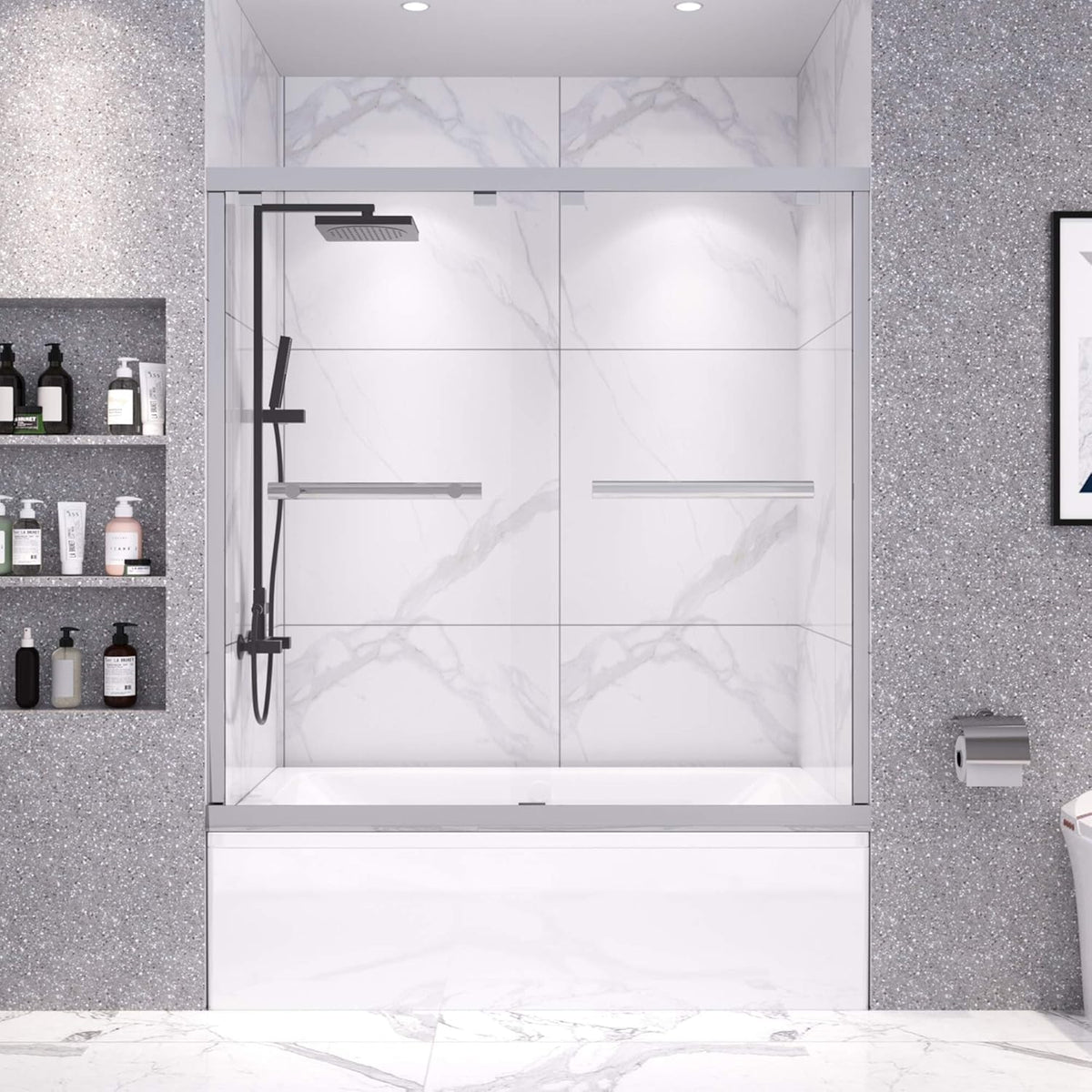 56 in. Frameless Sliding Shower Door, Clear Tempered Glass B543361