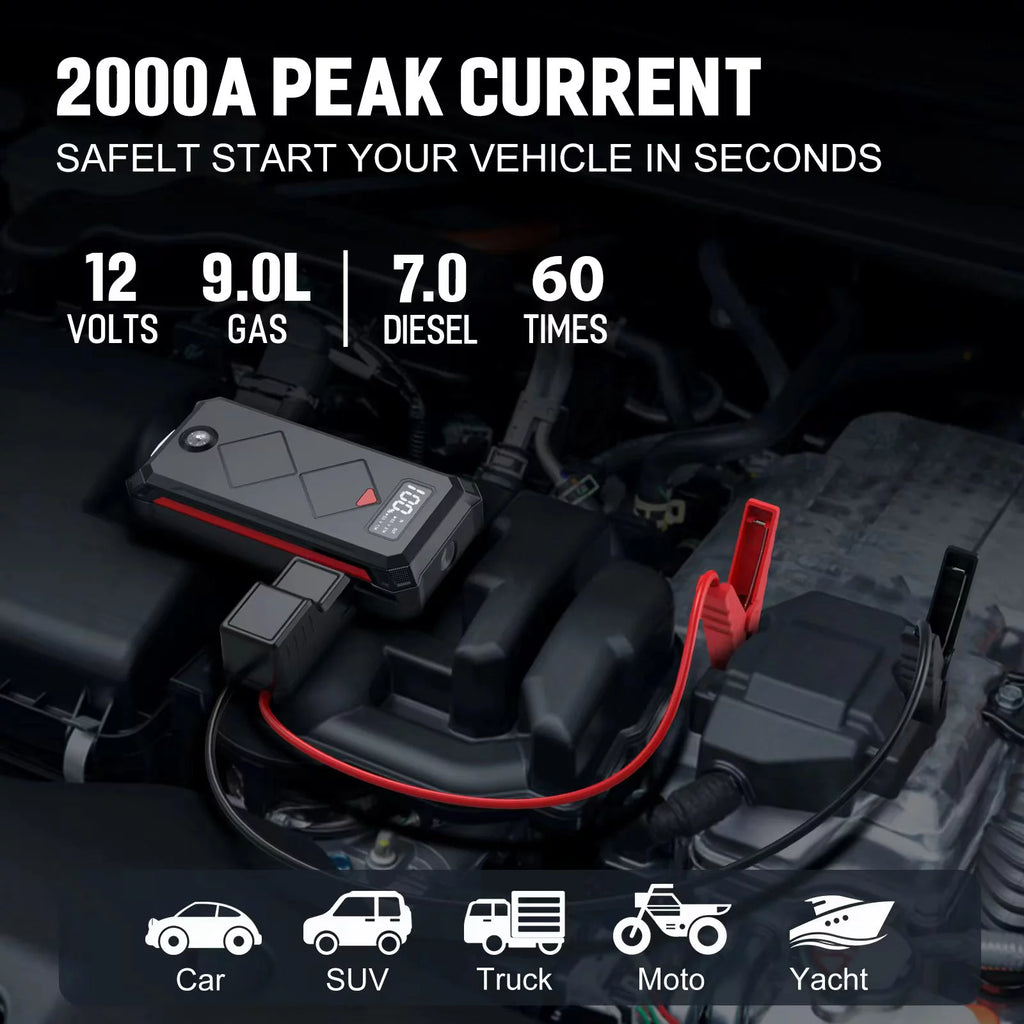 2000A 12V Portable Battery Jump Starter Box with LED Screen H7956