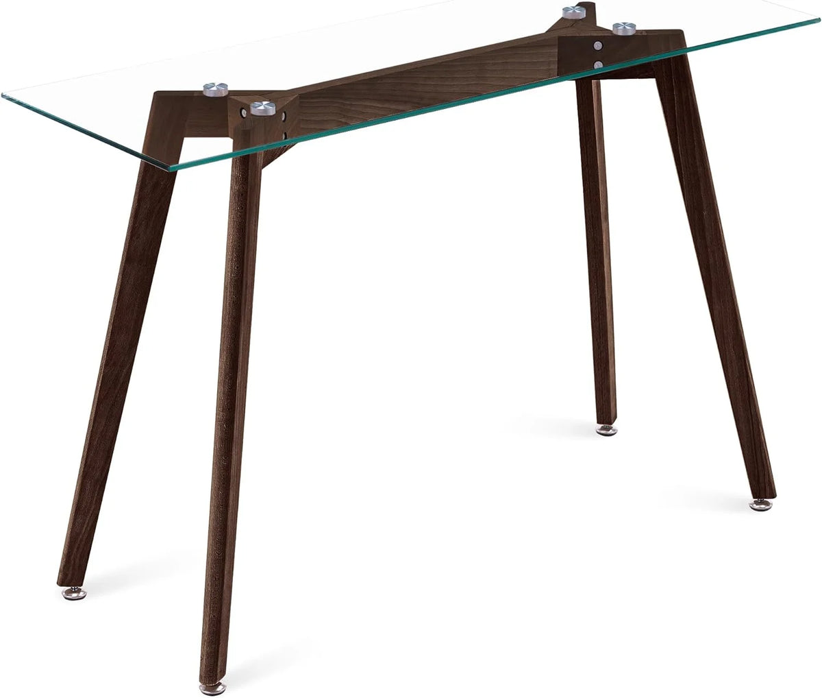 Glass Console Table with Solid Wood Legs L96226