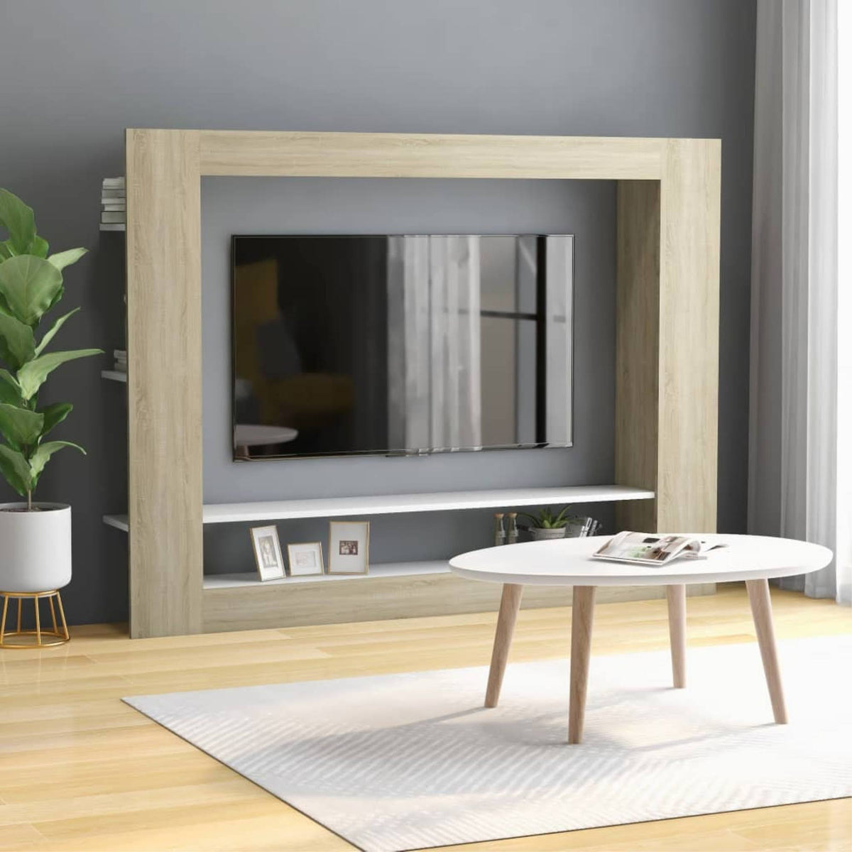White Sonoma Oak Chipboard TV Cabinet S346334