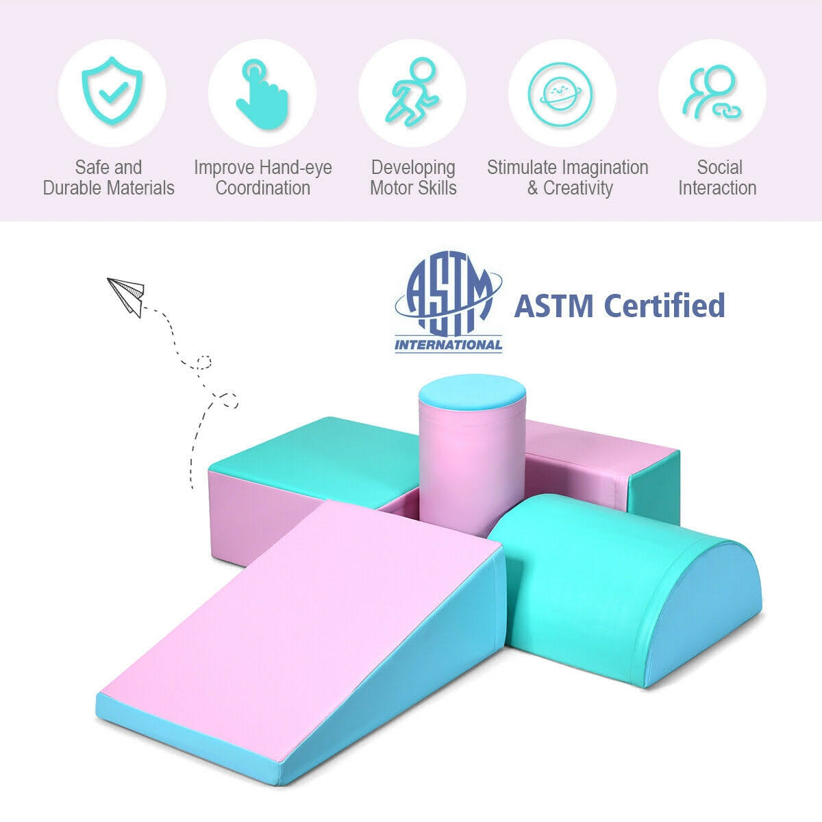 5-Piece Climb Activity Play Foam Blocks Pink D2615