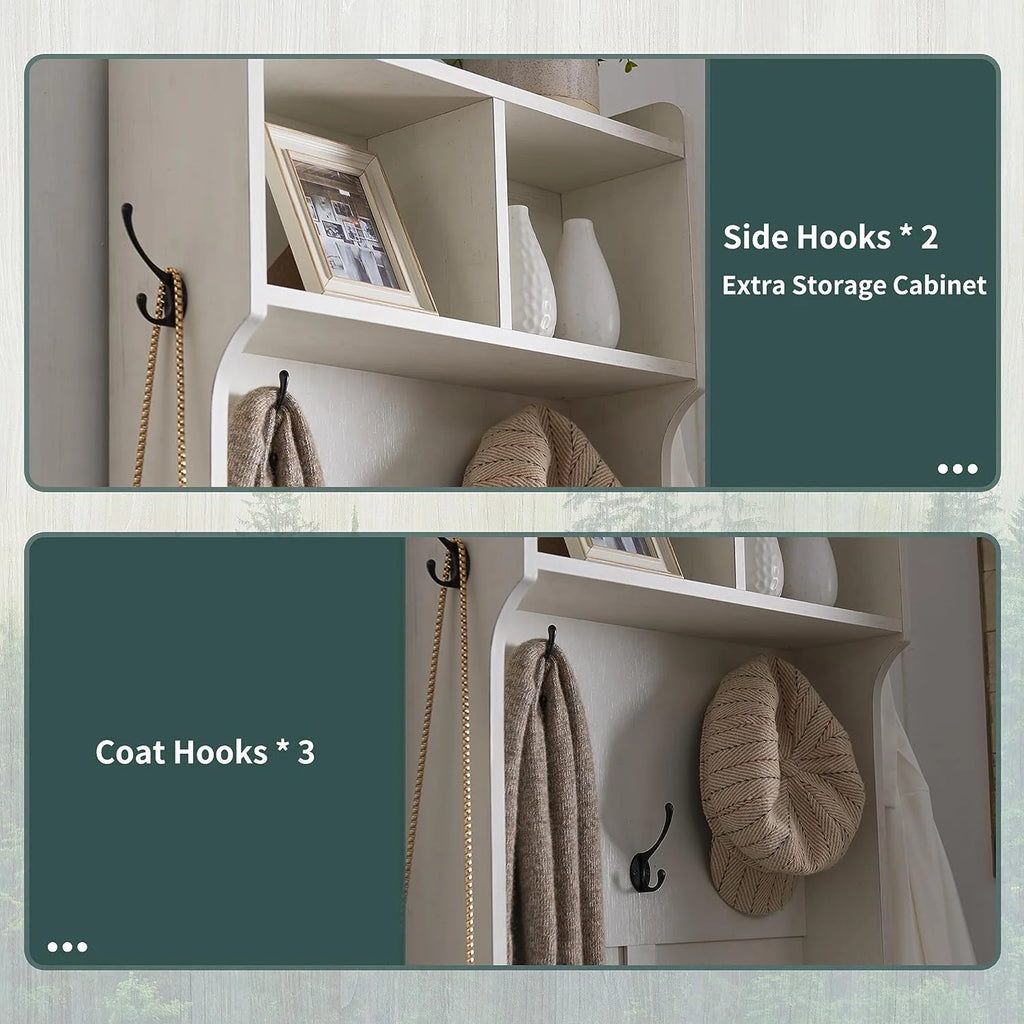 White Hall Tree with Coat Rack and Shoe Storage Bench Y839540