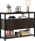 Walnut Brown 3-Tier Console Table with 2 Cabinet Doors Z6283