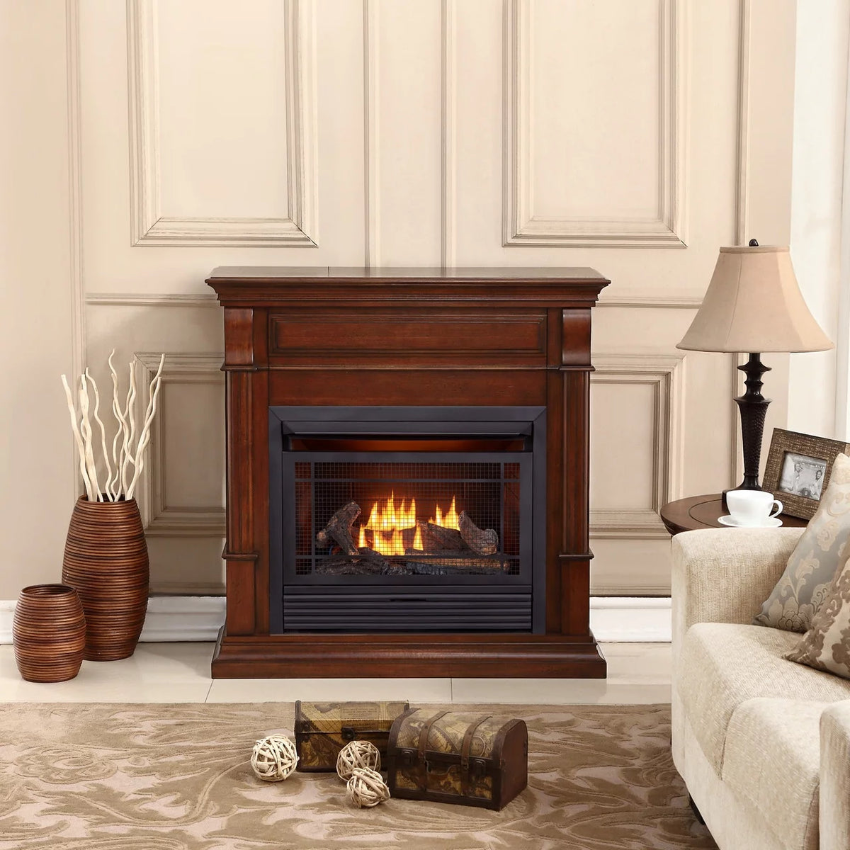 26,000 BTU Dual Fuel Ventless Gas Fireplace with Remote Control U578509