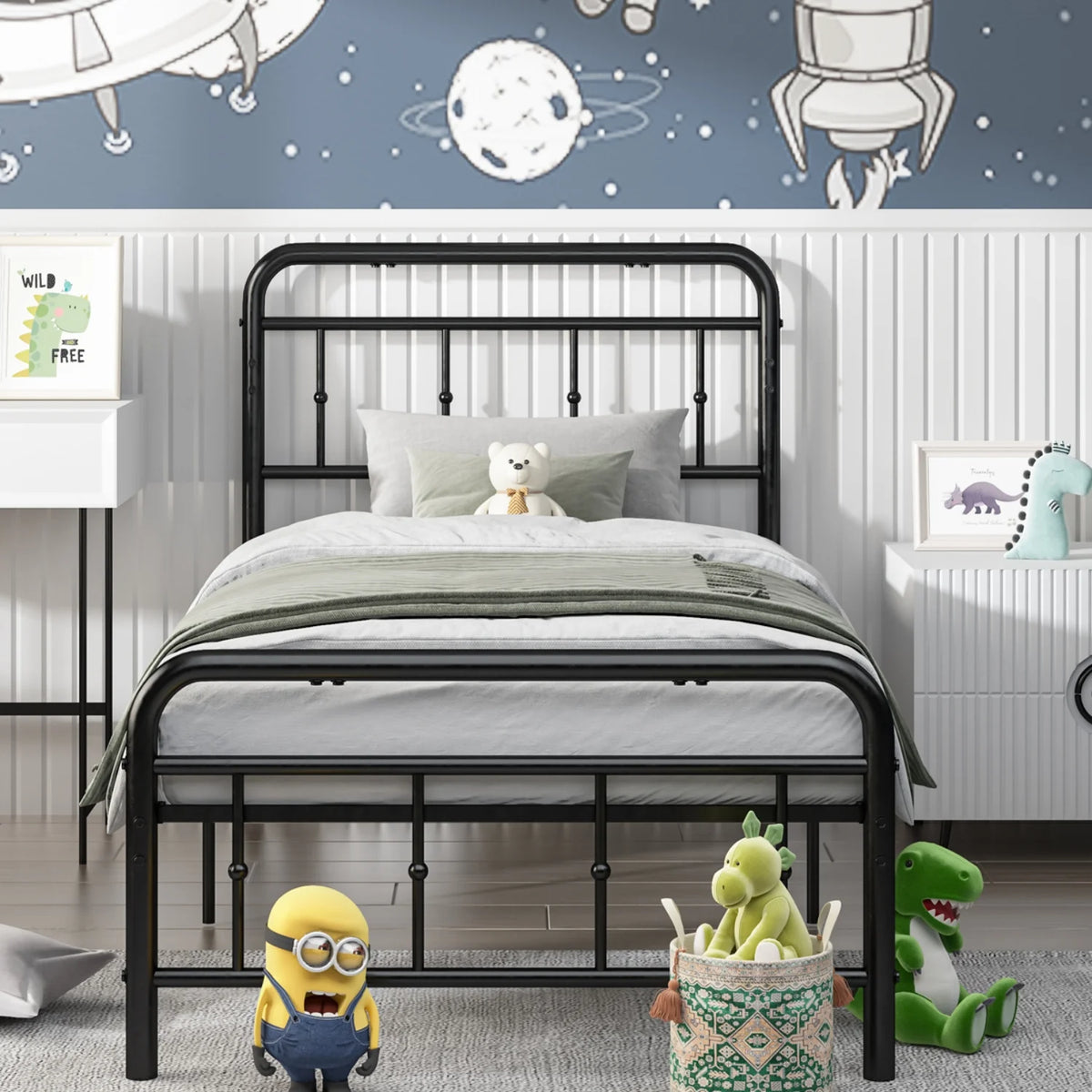 Twin Size Metal Bed Frame with Headboard and Footboard I206