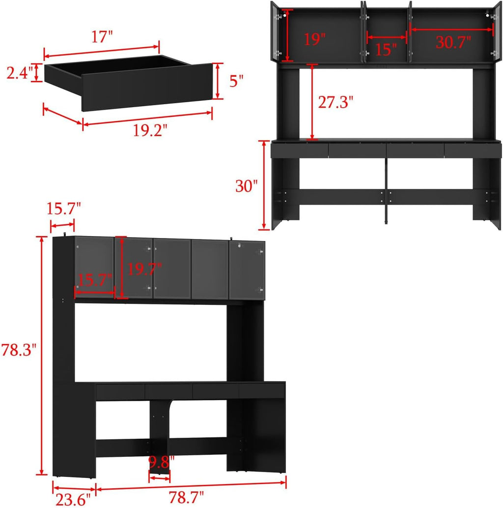 Large Office Desk with 4 Drawers Black Q193044