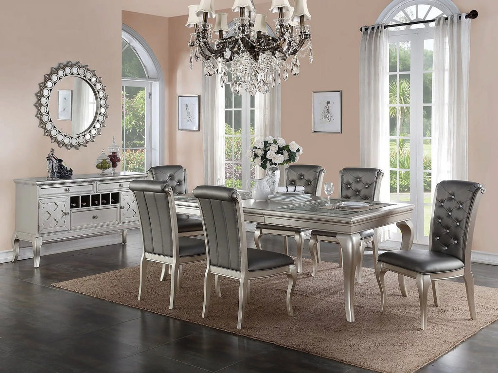 7pc Dining Set Table & 6 Tufted Cushion Chairs W821