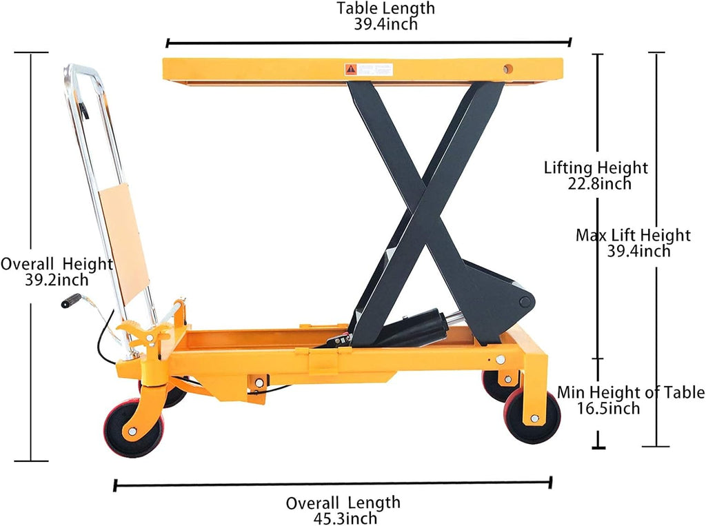 Single Scissor Hydraulic Lift Table/Cart 1760lbs Capacity 39.4 Lifting Height K745802