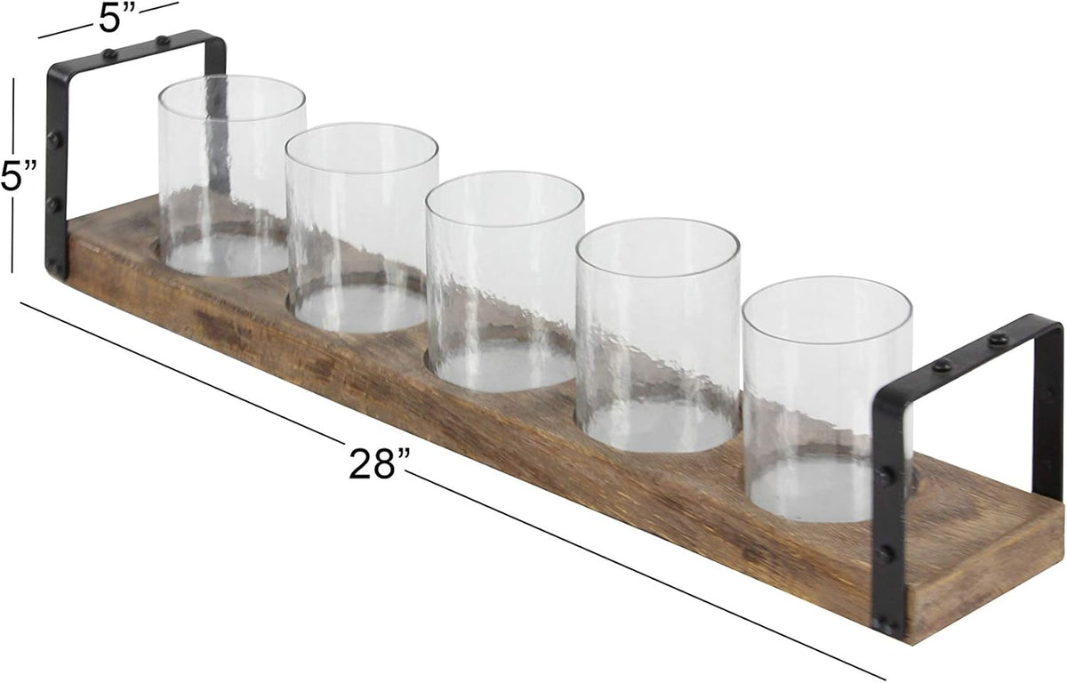 Wood Metal Glass Candle Holder 28 by 5-Inch X9174