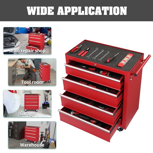 4 Drawer Rolling Metal Tool Chest with Lock J689