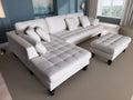 3pc Cream Microfiber Sectional Sofa Chaise Ottoman V2002